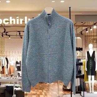 羊毛羊绒拉毛1118高领花线单排扣长袖上衣开衫2025冬新款毛衣