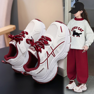 女童运动鞋网面春季时尚跑步鞋2026新款透气儿童老爹鞋中大童女款