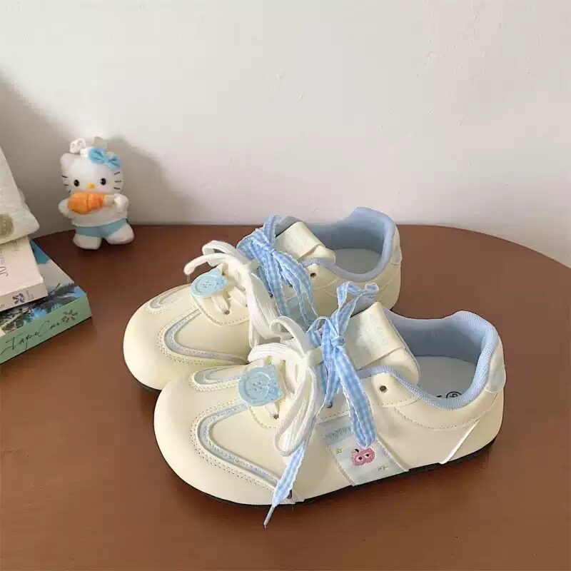 女童运动鞋2026新款春季可爱泡芙平底板鞋儿童鞋子德训鞋女款蓝色图片
