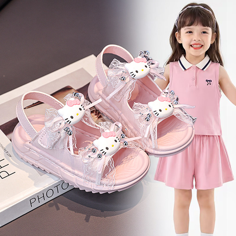 女童凉鞋可爱猫咪公主风夏季新款2026儿童鞋子百搭时尚小女孩软底