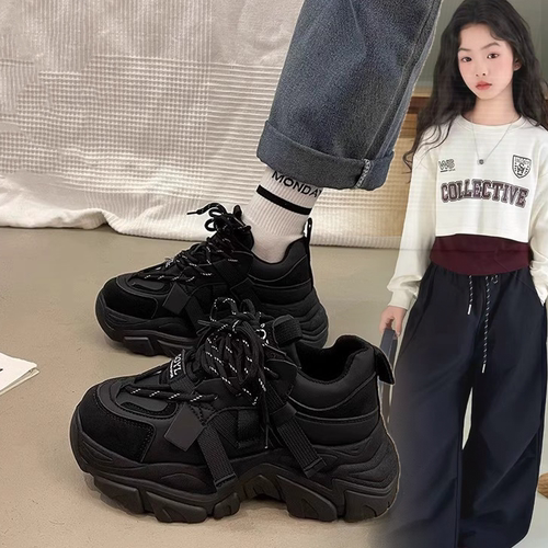女童运动鞋黑色爵士舞鞋子儿童老爹鞋大童女孩2026新款春季小学生