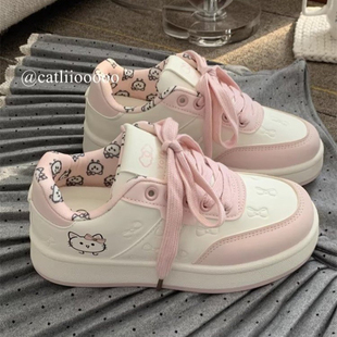 2026新款卡通小猫小白鞋女童鞋子百搭板鞋女款休闲风校园学生低帮