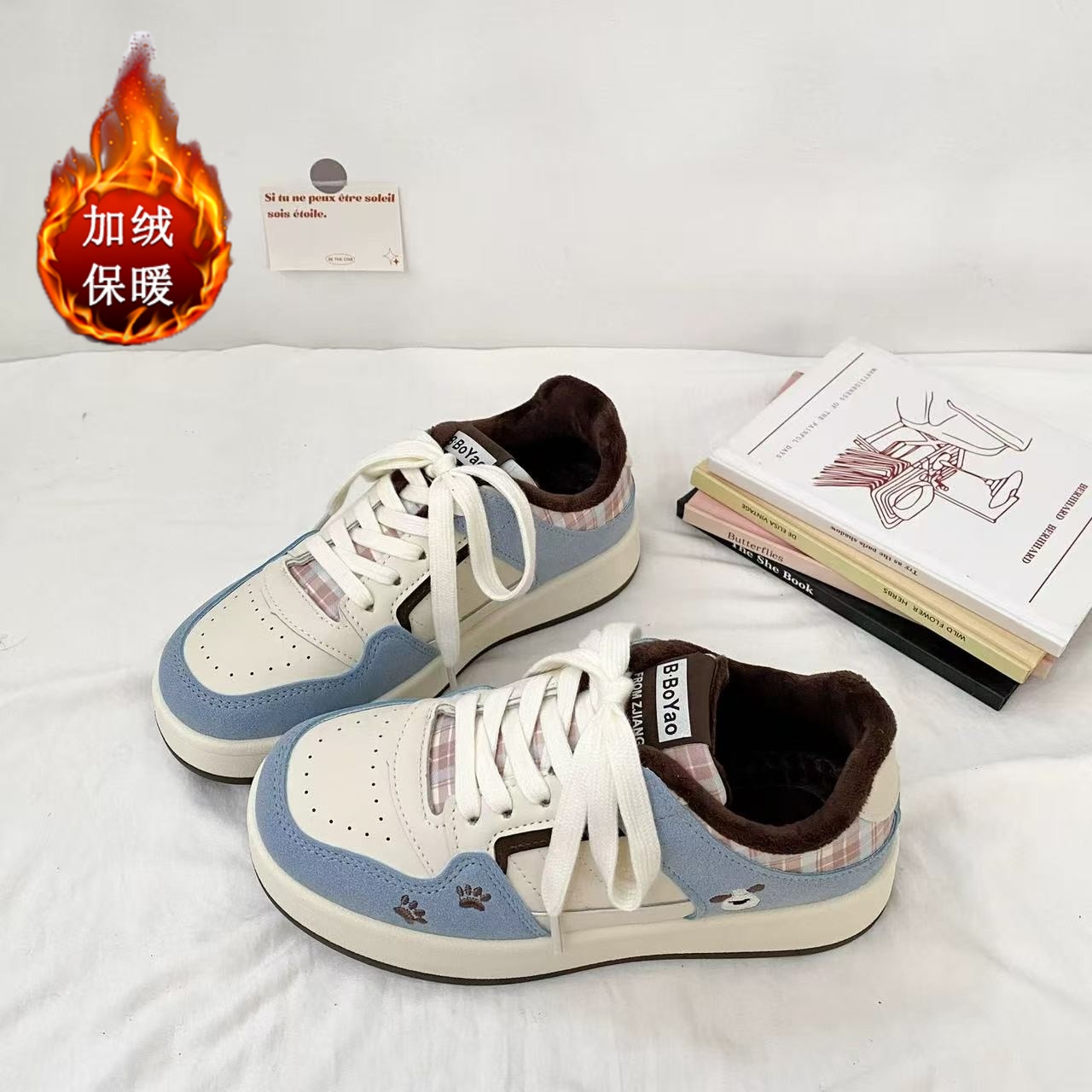 女童板鞋加绒保暖2025新款冬季中学生二棉鞋女孩百搭防滑运动鞋