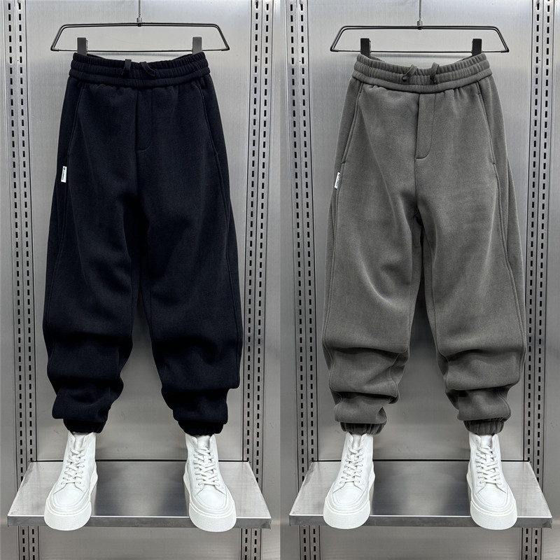 冬季2024新款灯芯绒裤子男潮牌宽松束脚休闲裤青年加绒束脚哈伦裤,男装,休闲裤,淘宝优惠券,粉丝福利购,淘宝优惠卷