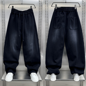 痞帅直筒弯刀裤 春秋新款 大码 宽松运动卫裤 阔腿高街加绒休闲裤 男士