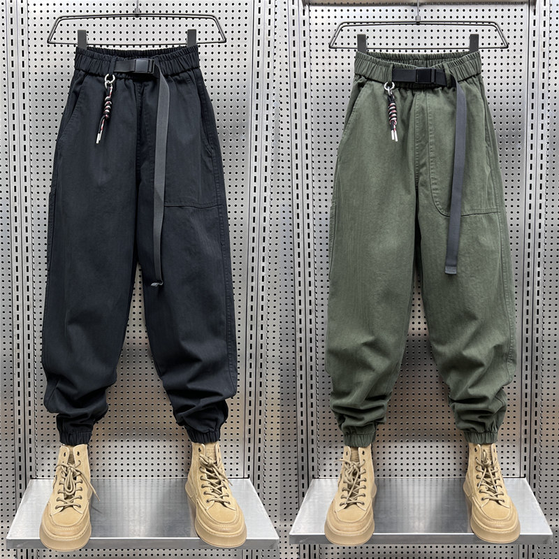 工装裤男士潮牌2024春季新款束脚休闲裤宽松百搭军绿色痞帅哈伦裤,男装,休闲裤,淘宝优惠券,粉丝福利购,淘宝优惠卷