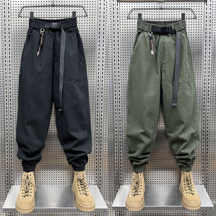 潮牌2024春季 男士 新款 束脚休闲裤 工装 宽松百搭军绿色痞帅哈伦裤 裤