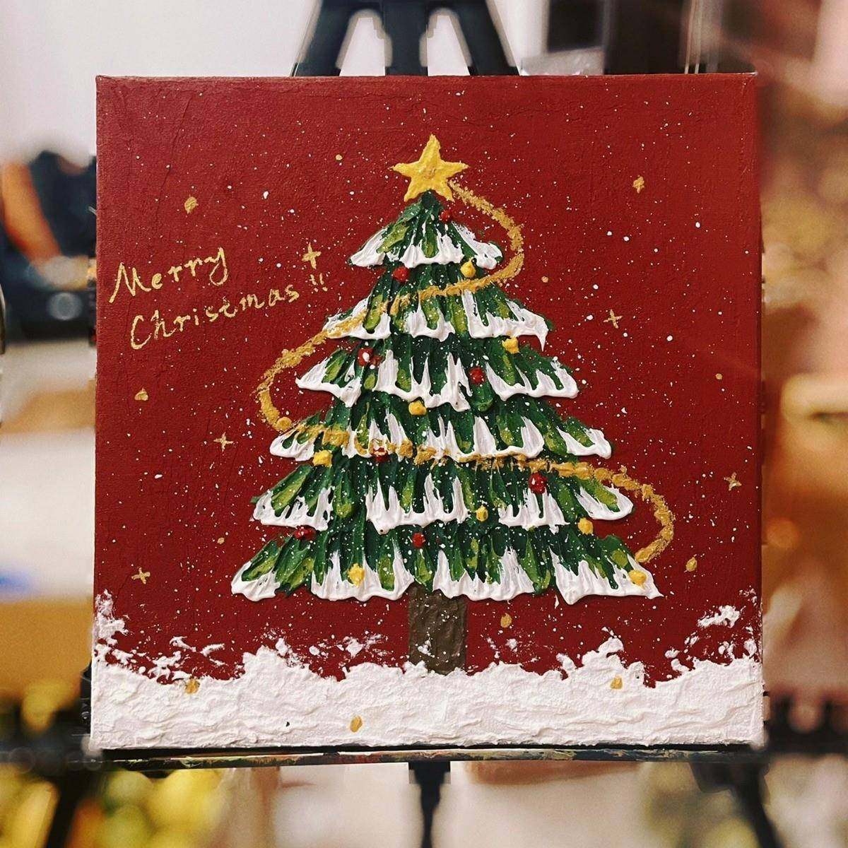 圣诞节肌理画材料包石英砂丙烯立体圣诞树手工装饰画,家居饰品,DIY/数字油画,淘宝优惠券,粉丝福利购,淘宝优惠卷