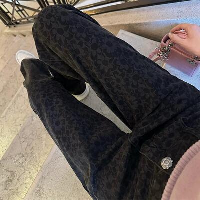 现货 】樊樊 Jennie同款定染山茶花窄版直筒牛仔裤小香裤子