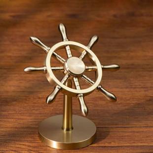 船舵摆件纯铜桌面创意装饰品掌舵者解压神器旋转陀螺风车手把件