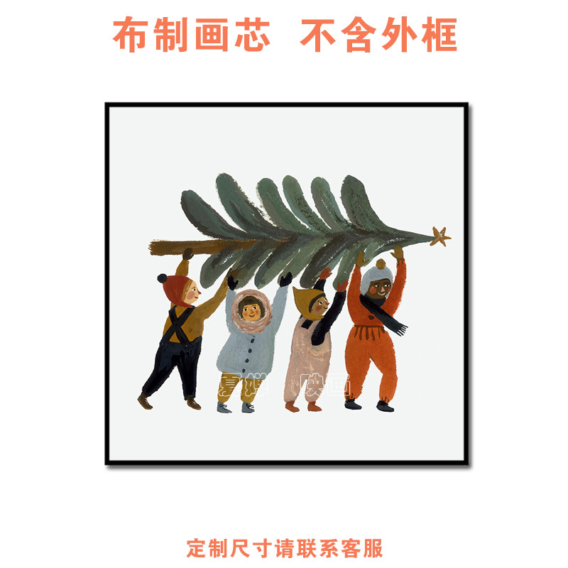 新年圣诞节人物插图艺术客厅装饰画可爱小众文艺范高端卧室挂画芯图片