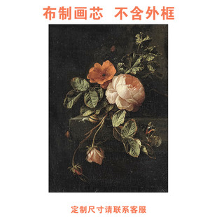 美式 饰画法式 复古玄关夜色花园古典油画风玫瑰花仅画芯 小众艺术装