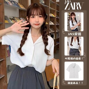 别致小众衬衣新款 领衬衫 法式 复古短袖 女装 ins衬衫 西装