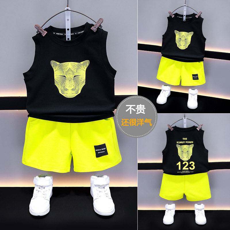 童韩版时髦运动套装中小童夏季新款洋气卡通无袖上衣短裤两件套