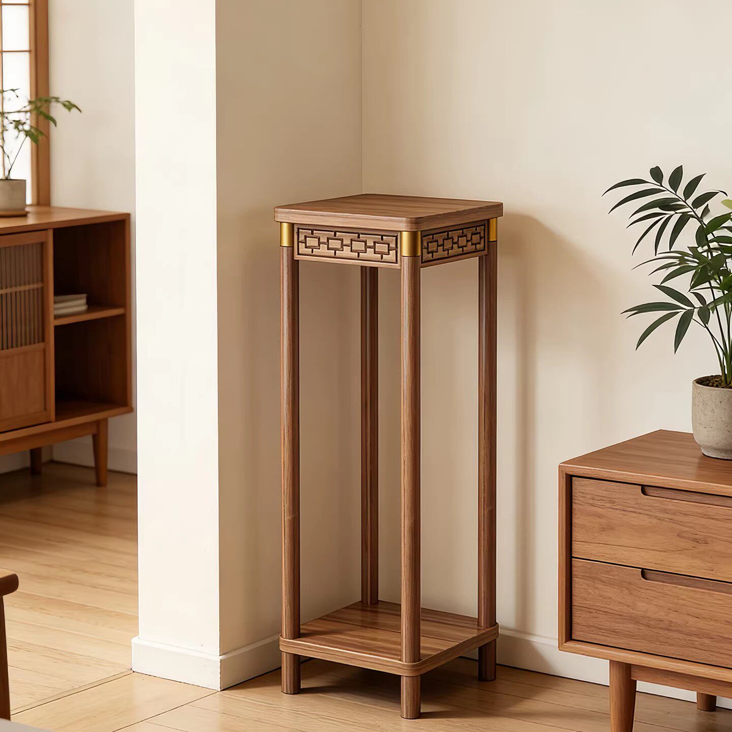 全实木碳化花架子客厅落地式置物架阳台多层花台室内花盆景摆放架