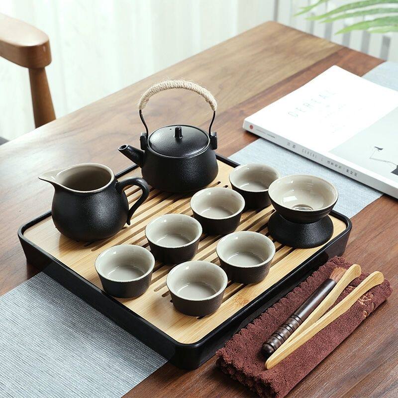 禅风黑干泡茶具套装日式家用会客简约泡茶壶茶杯功夫茶具陶瓷整套