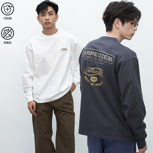 复古上衣 t恤纯棉美式 GOODLIVEABLE 255G纯棉破坏拼接贴布做旧长袖