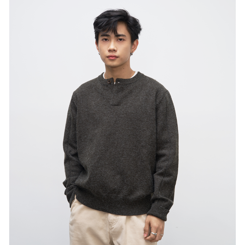 GOODLIVEABLE复古老钱风亨利领毛衣秋冬混纺宽松套头保暖慵懒上衣,男装,针织衫/毛衣,淘宝优惠券,粉丝福利购,淘宝优惠卷