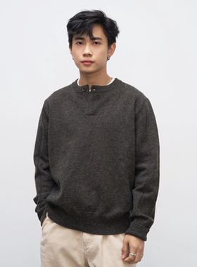 GOODLIVEABLE复古老钱风亨利领毛衣秋冬混纺宽松套头保暖慵懒上衣