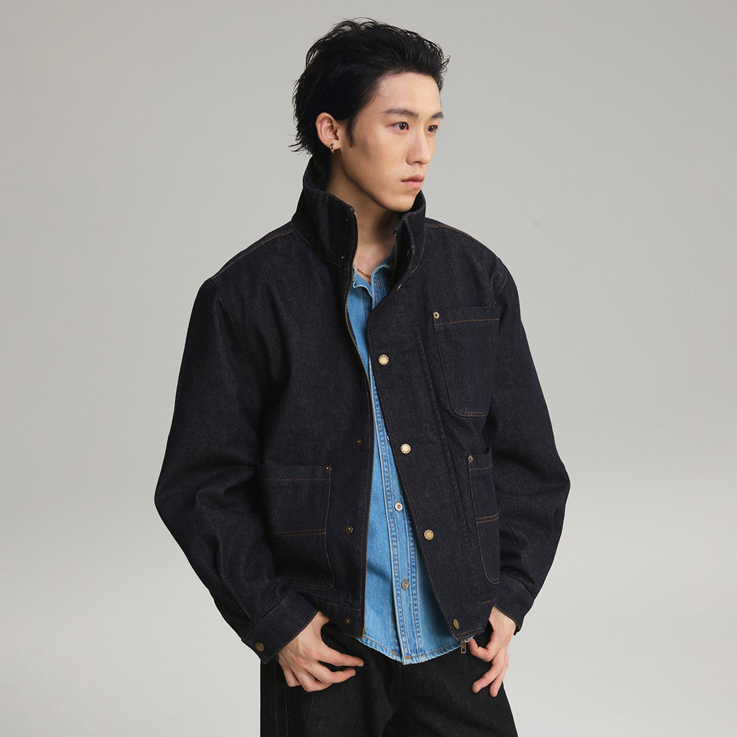GOODLIVEABLE牛仔立领绗棉夹克