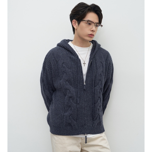 GOODLIVEABLE 外套 复古秋冬绞花连帽毛衣老钱风休闲花型肌理开衫