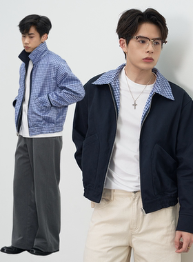 GOODLIVEABLE 格纹双面穿行政夹克MIU系老钱风假两件老干部外套潮