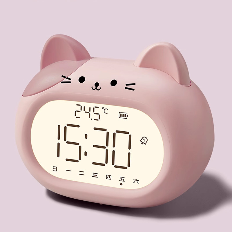 儿童智能闹钟2026新款学生专用起床神器女孩猫咪网红电子闹铃时钟