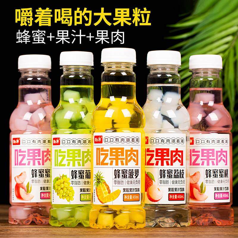 大果粒果肉果汁饮料450ml*15瓶嚼着喝多口味蜂蜜菠萝葡萄荔枝蜜桃