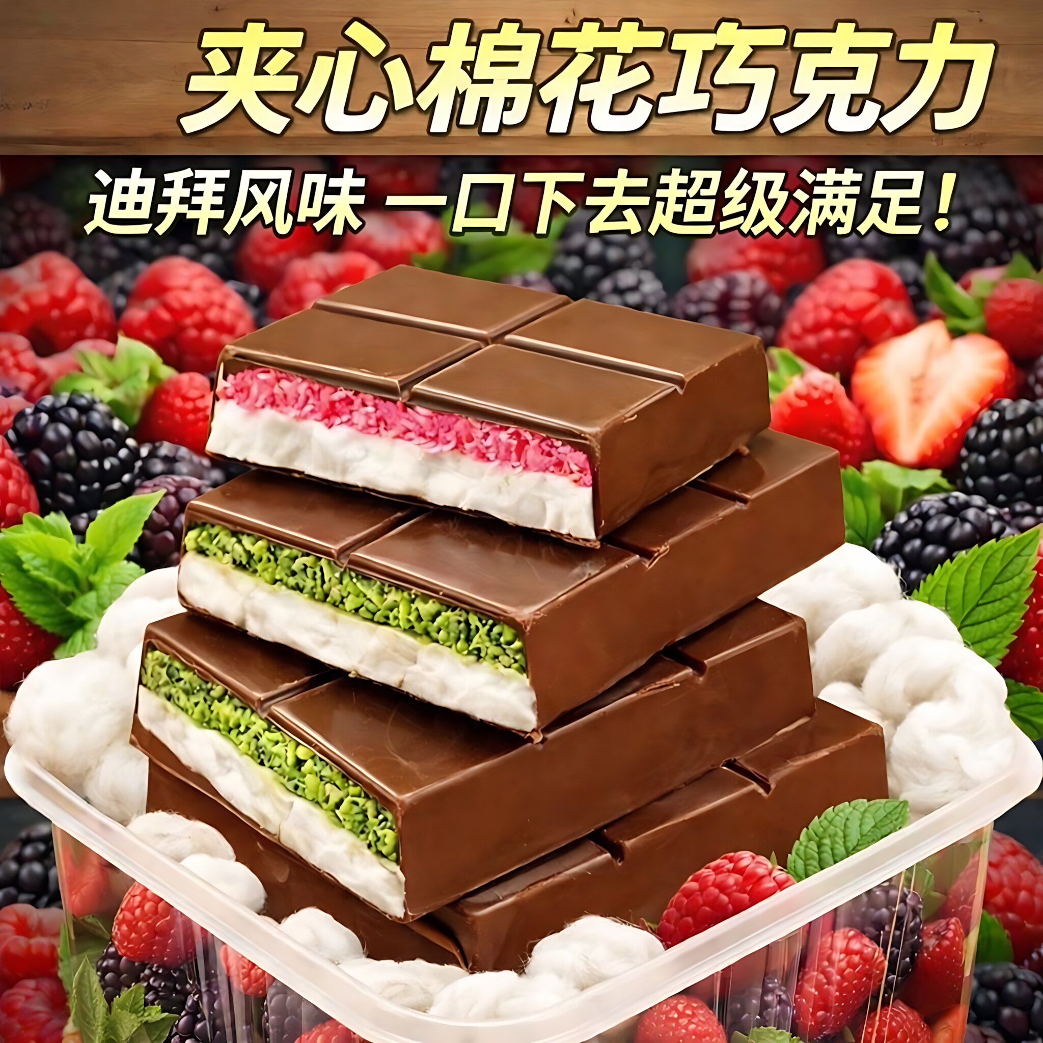 迪拜巧克力官方旗舰店迪拜风味棉花糖巧克力140g云朵棉花糖版夹心