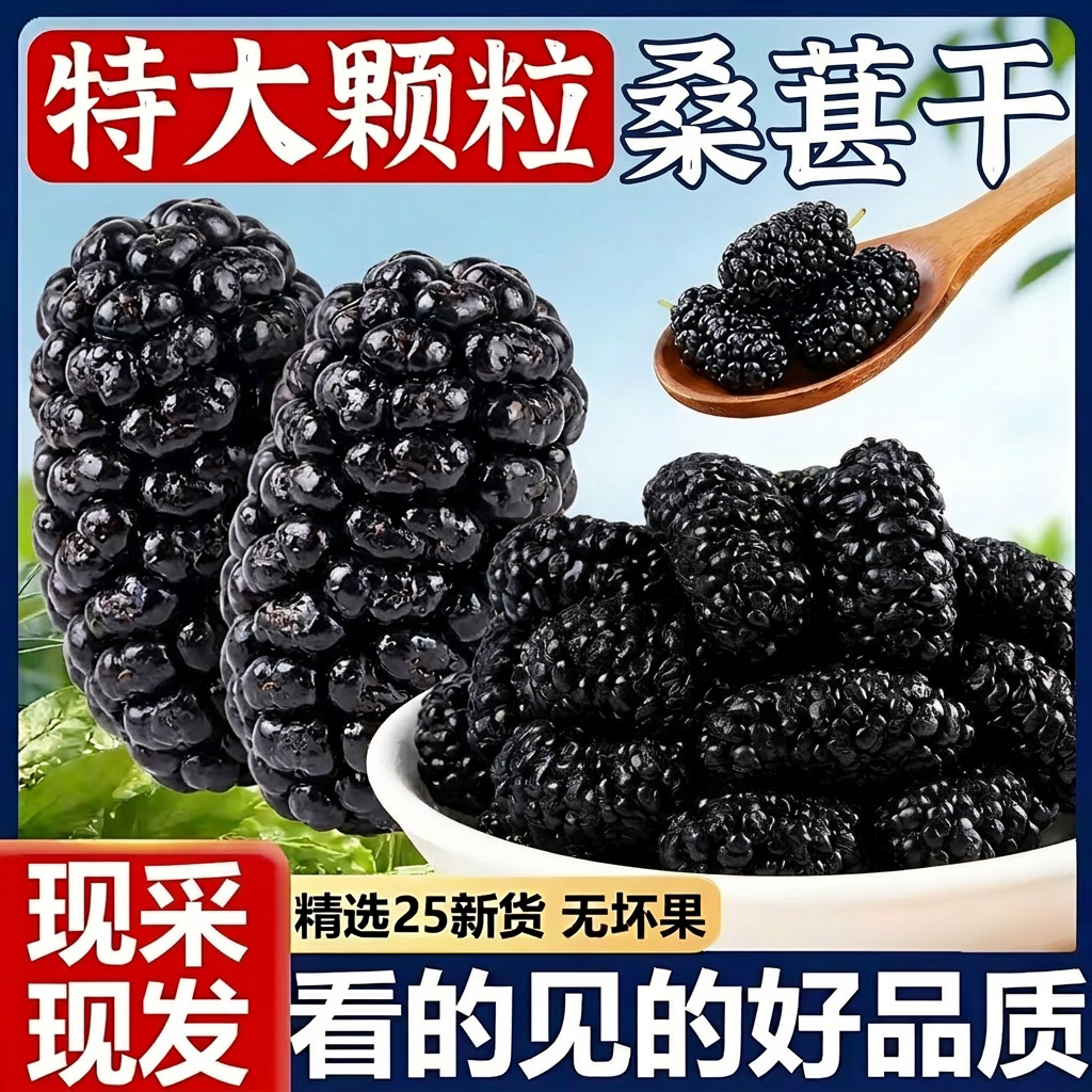 新疆黑桑葚干官方旗舰店黑桑椹特产级泡茶新鲜大颗粒干果500g新货