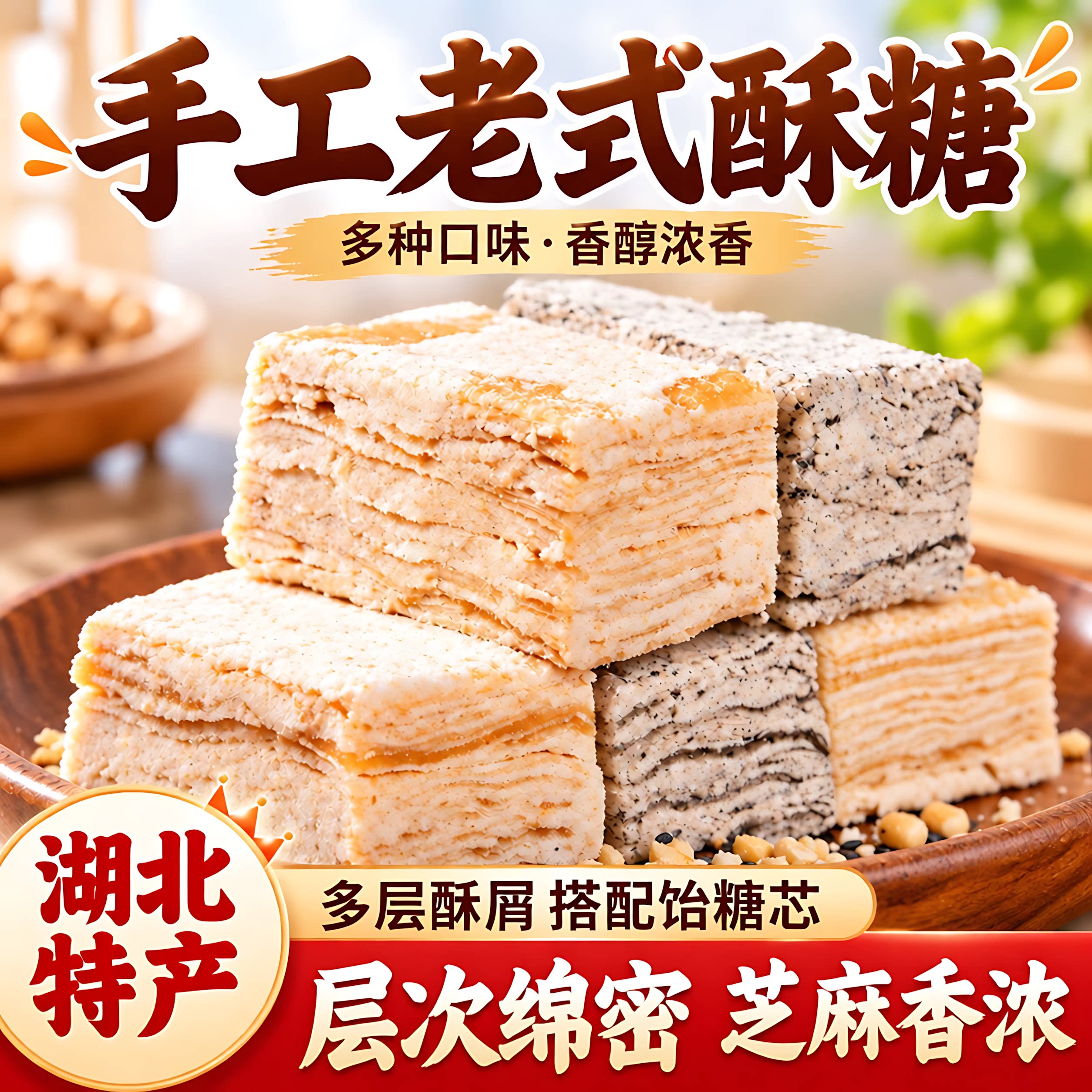 湖北酥糖特产零食黑芝麻白麻酥糖花生老式糕点小吃麻糖桂花酥糖果