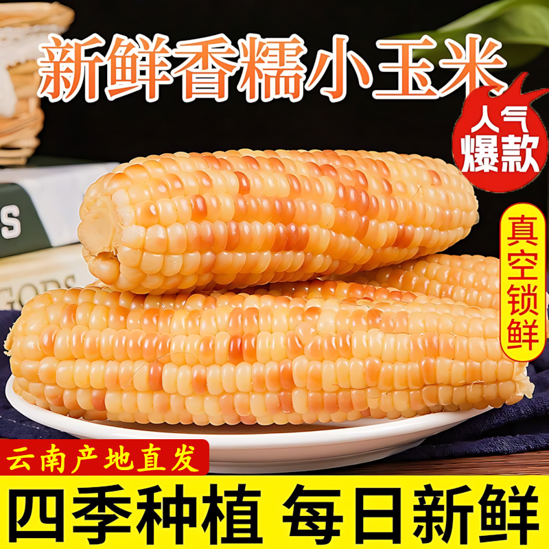 香糯小玉米云南西双版纳小花糯玉米新鲜现摘即食真空装甜玉米棒子