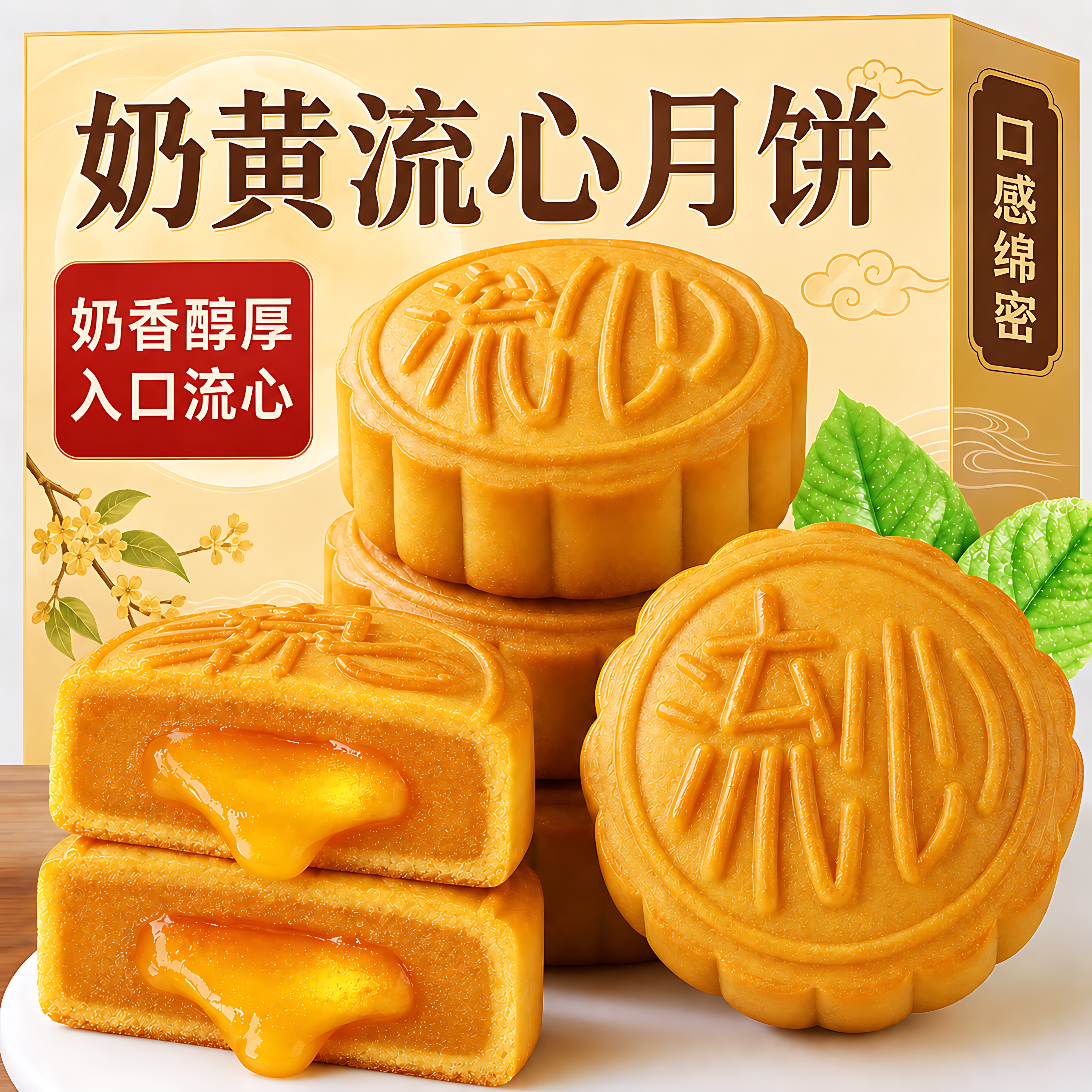 奶黄流心月饼礼盒装广式巧克力味月饼散装批发多口味中秋送礼零食