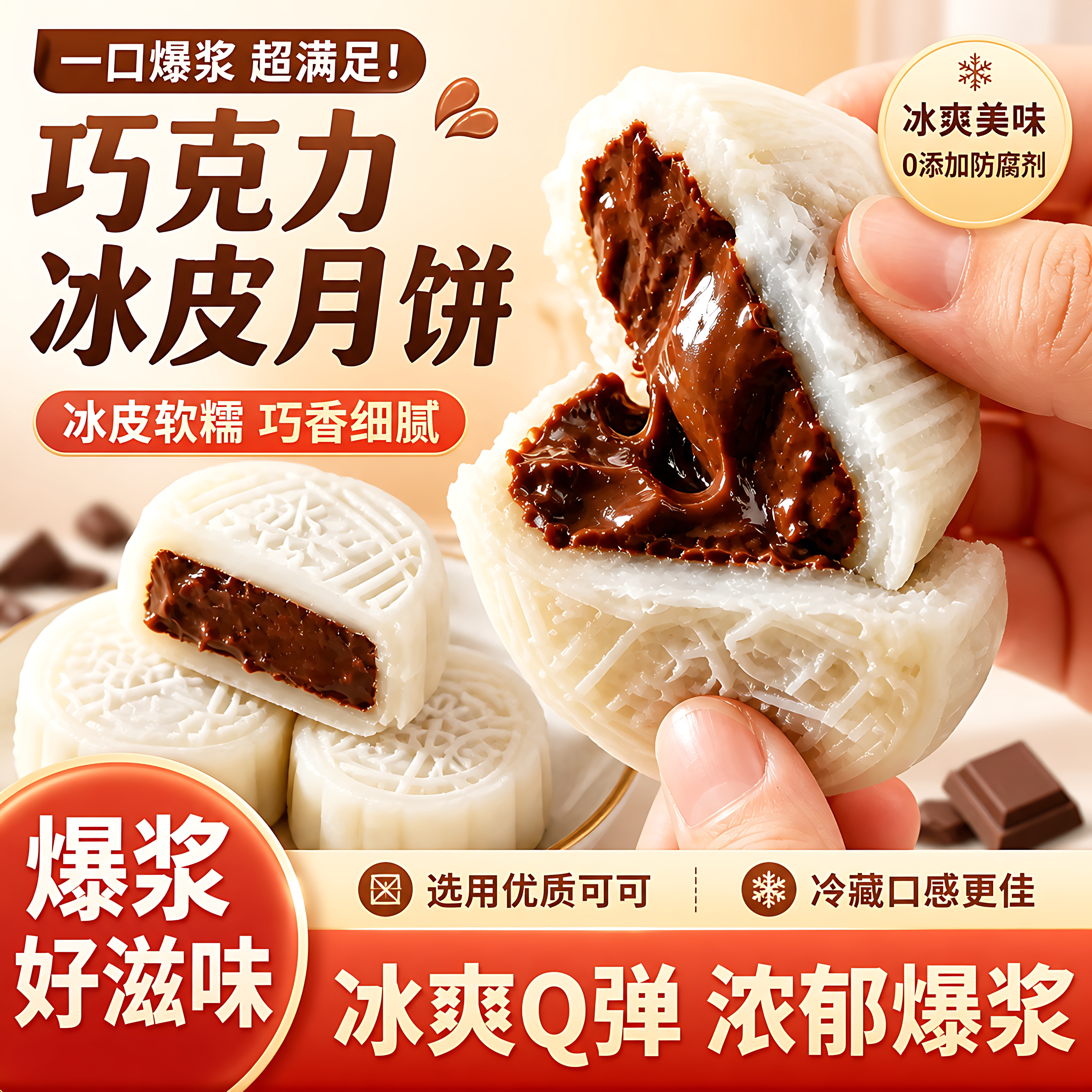巧克力冰皮月饼爆浆夹心中秋送礼水晶糕点心零食茶点麻薯福团生巧