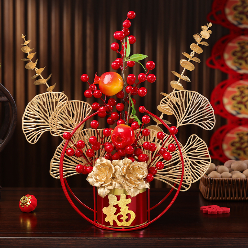 新年装饰福桶摆件2026马年发财果