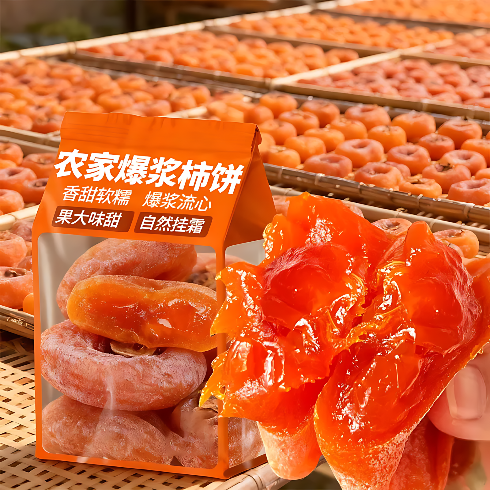 圆柿子饼霜降柿饼农家流心吊柿子独立小包装非陕西富平柿饼礼盒装
