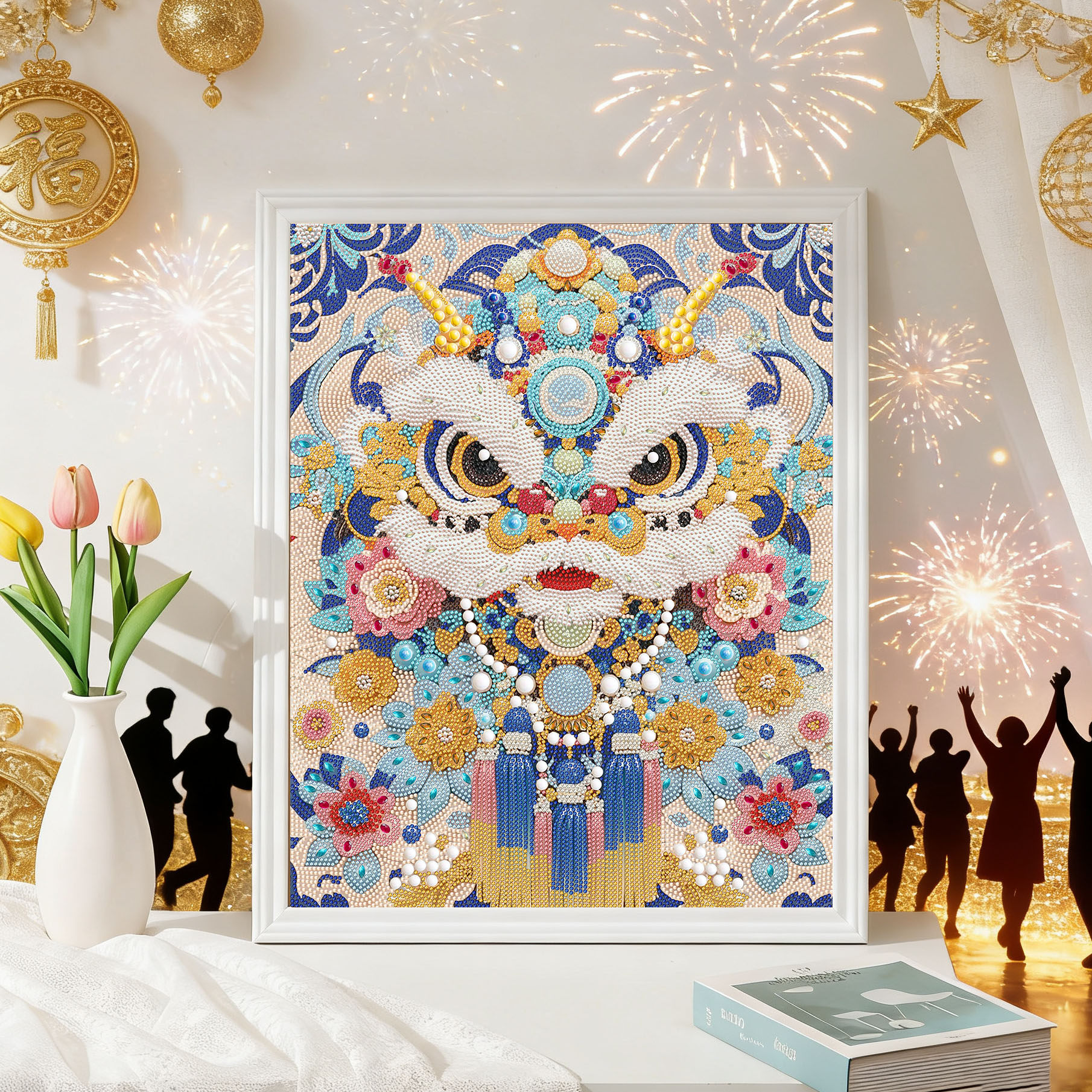 大尺寸钻石画国风醒狮手工DIY拼钻画EVA粘贴制作男女通用创意