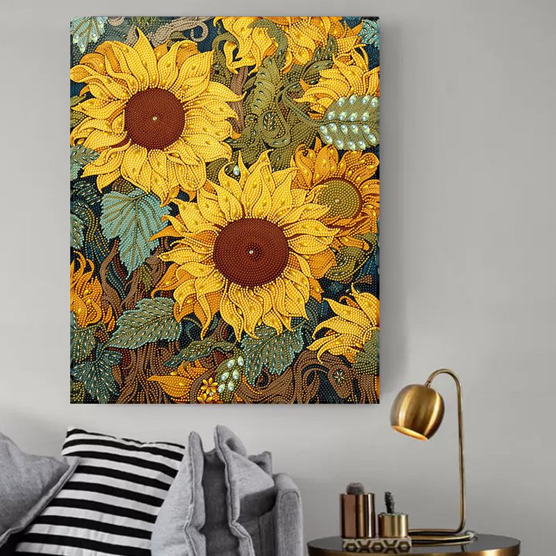 新款向日葵钻石画EVA粘贴满钻制作手工DIY男女通用花卉创意粘贴画