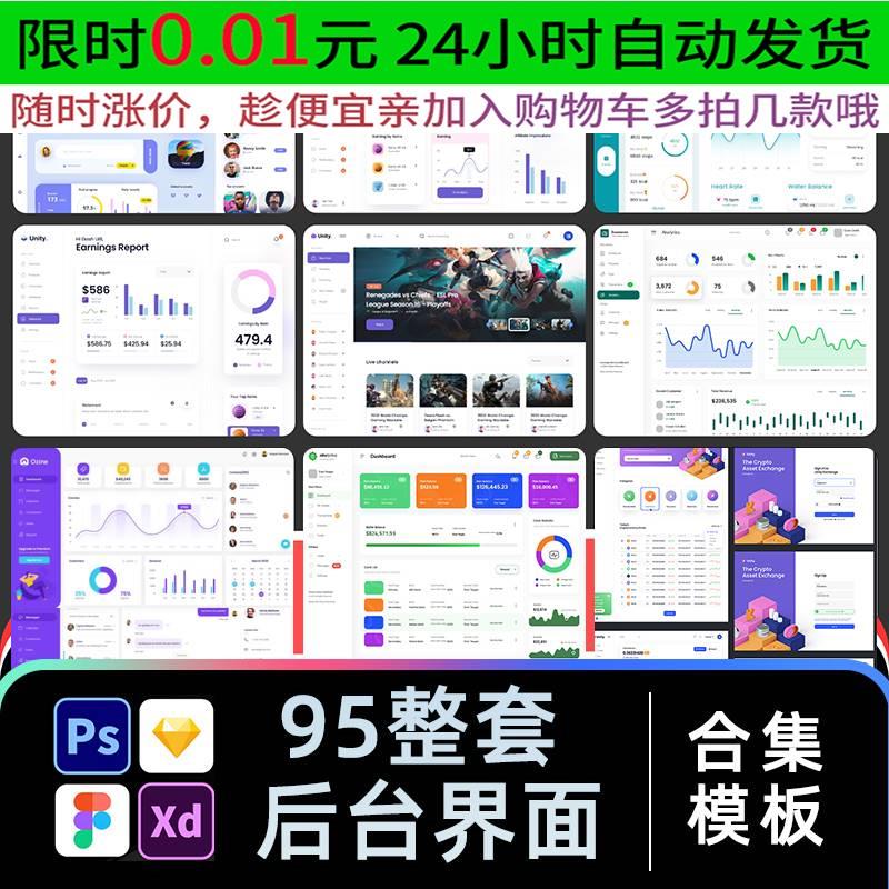 后台管理系统可视化框架界面sketch素材模板UI设计PSD合集源文件