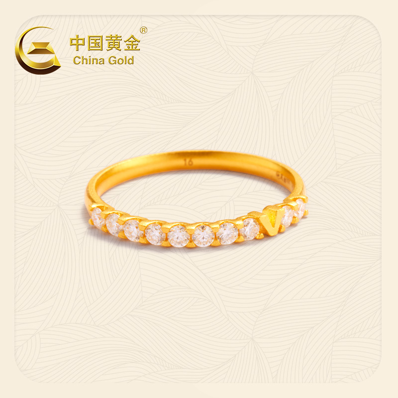 【金镶钻韵】中国黄金排戒V字造型黄金戒指999足金2025新款送礼