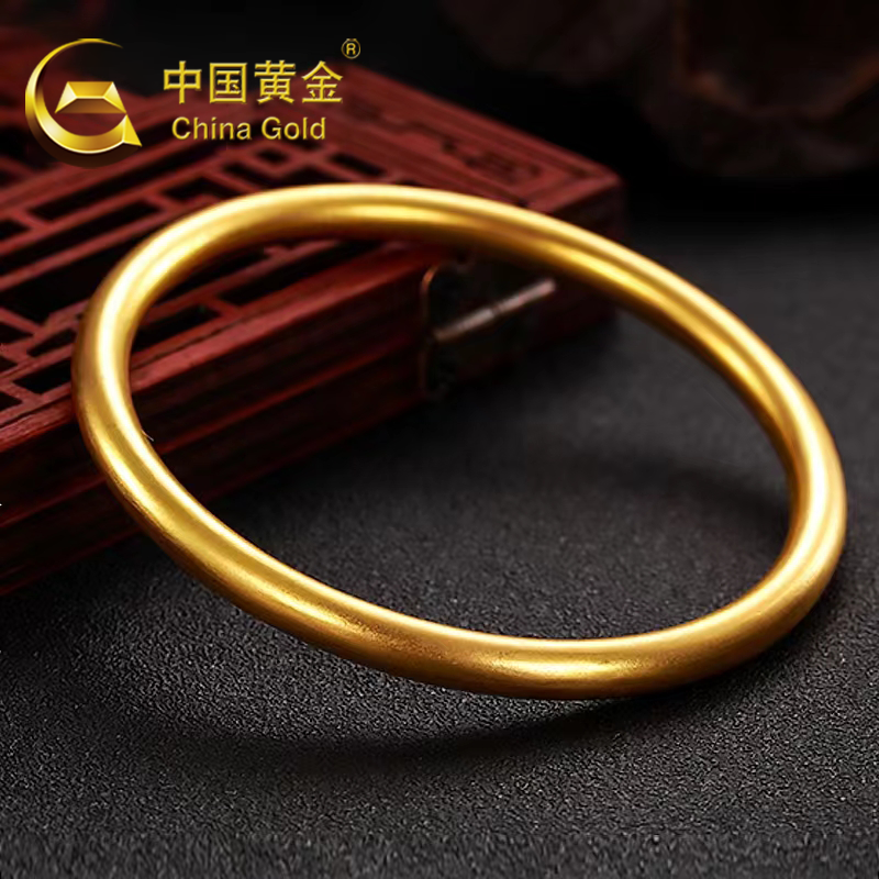 免工费|中国黄金手镯女士足金999古法实心素圈纯金镯子简约传承