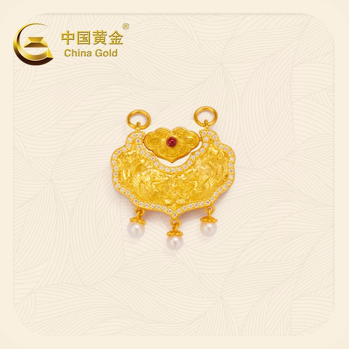 中国黄金铃铛双凤戏莲平安锁项链福牌本命年DIY吊坠毛衣链