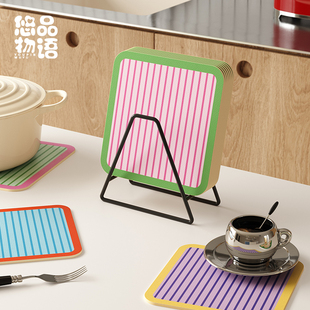 怦怦彩条马卡龙少女心吸水软垫条纹撞色速干防滑碗盘垫咖啡杯垫