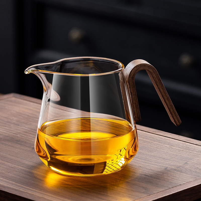 高档茶具木把柄加厚玻璃公道杯