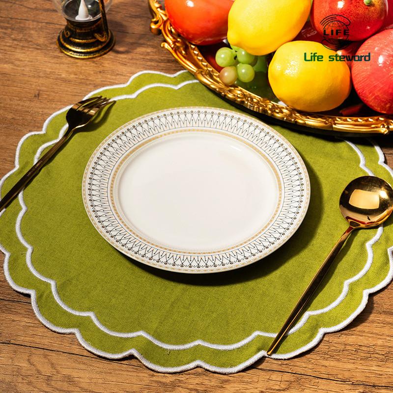 西餐厅棉麻餐垫刺绣花边餐巾布法式云朵状口布布艺Placemat mat