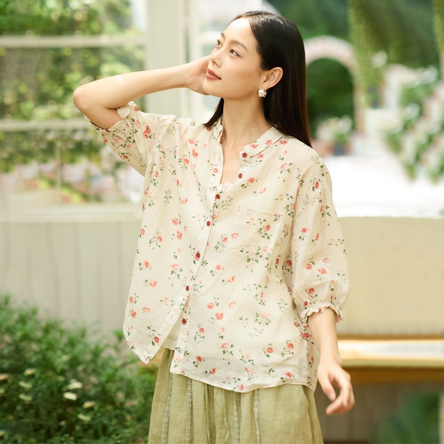 无色无味25夏季新款苎麻立领衬衫