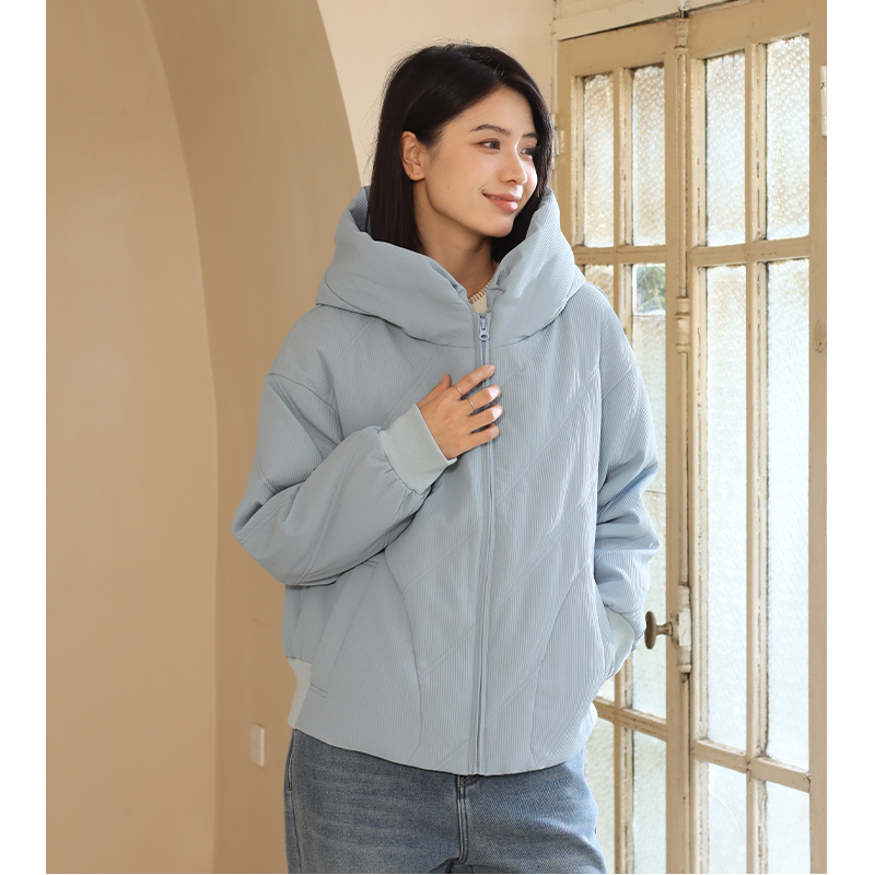 无色无味洋气百搭蓝色连帽羽绒服