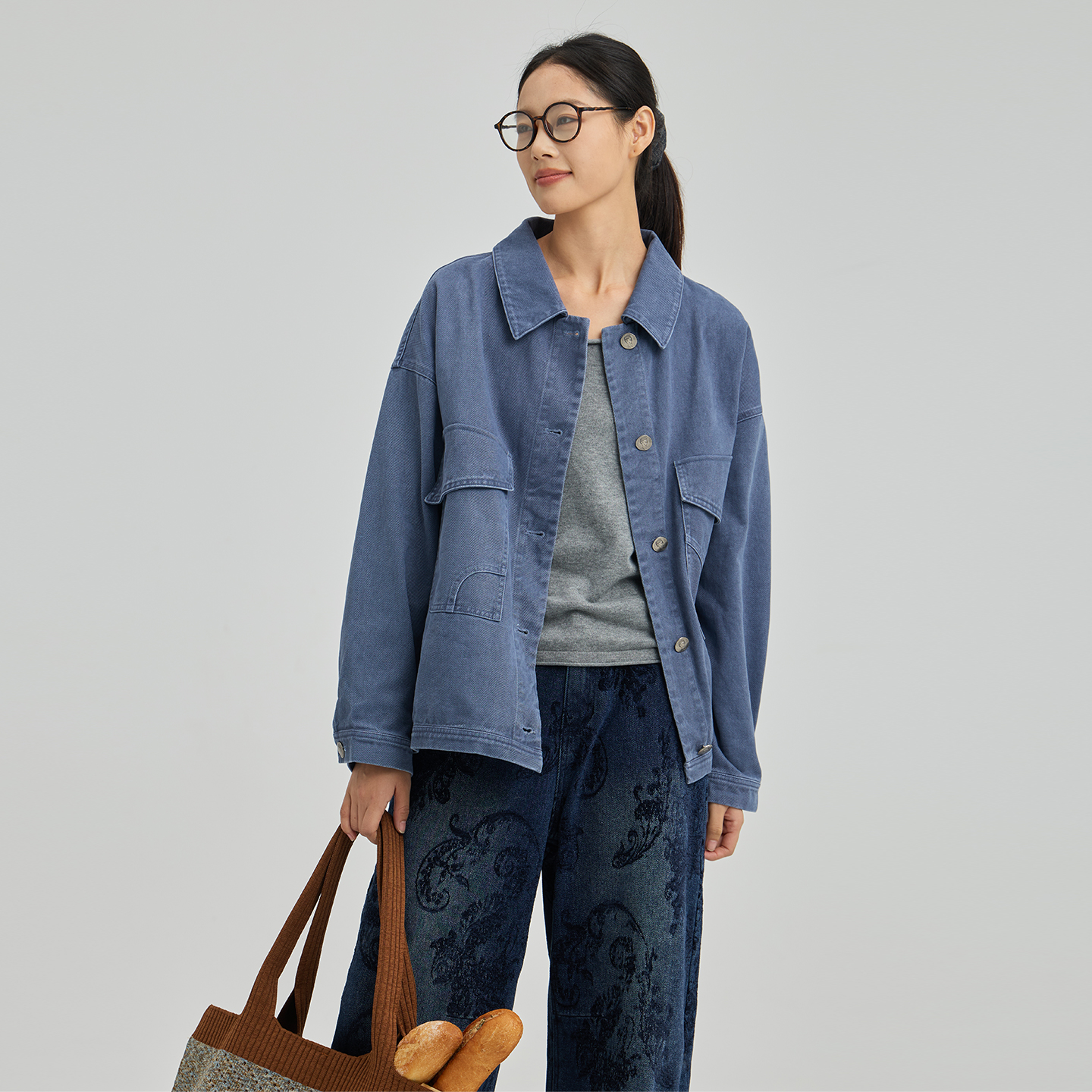 无色无味复古牛仔翻领外套