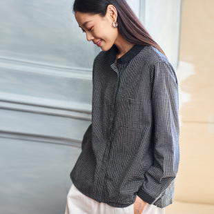 无色无味衬衫 棉质休闲小方格设计感宽松显瘦早秋上衣 女2025新款