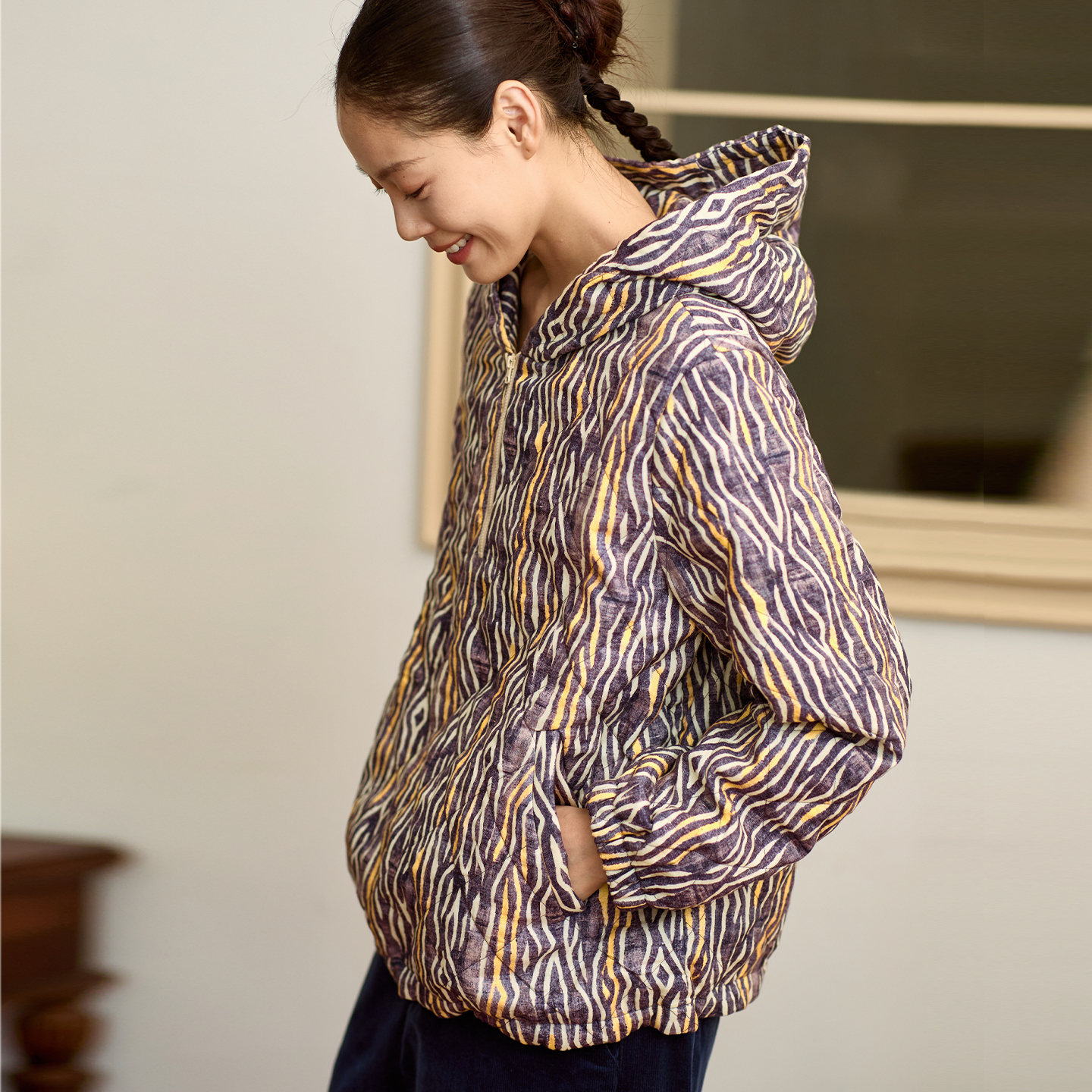 无色无味印花棉服女款棉袄外套